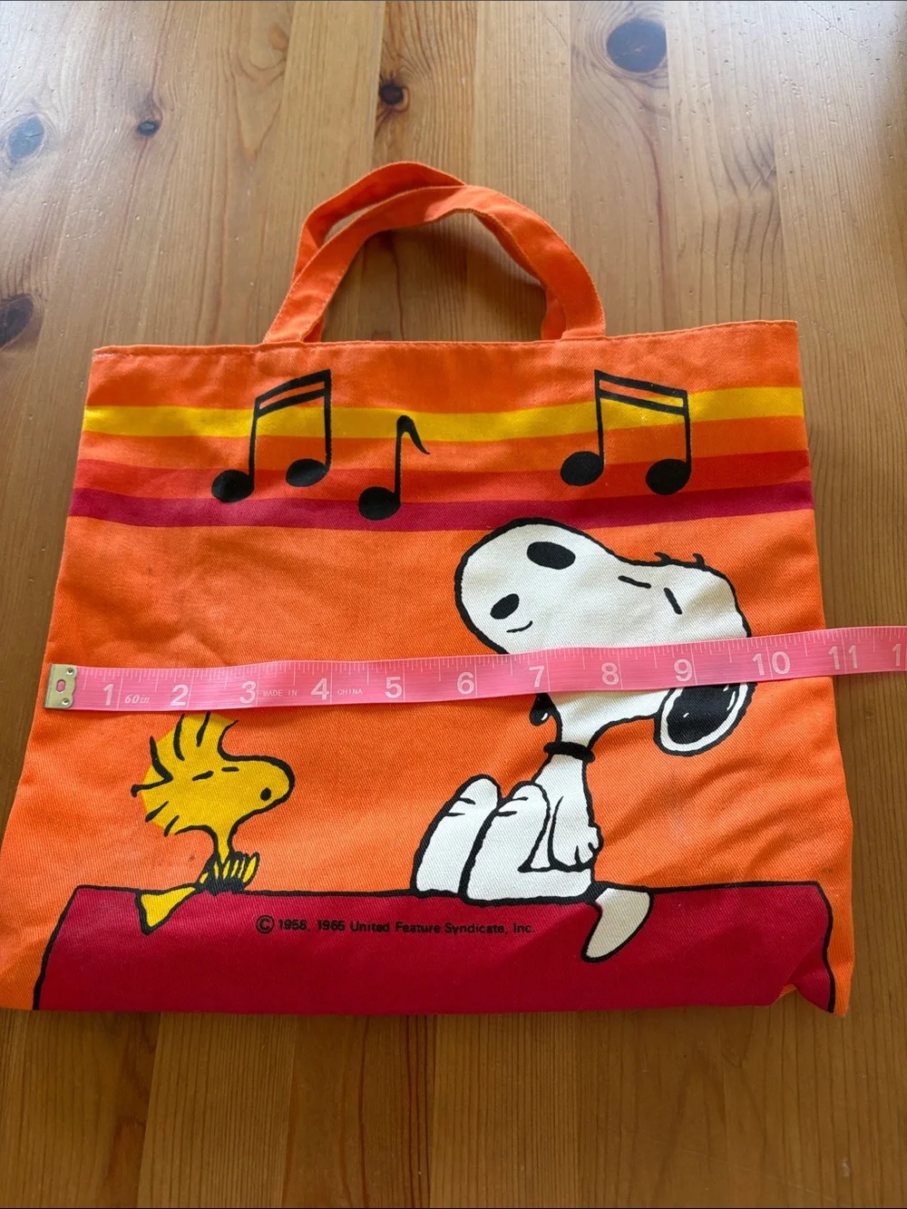 Vintage Peanuts Snoopy & Woodstock Orange Tote Bag see photos for size